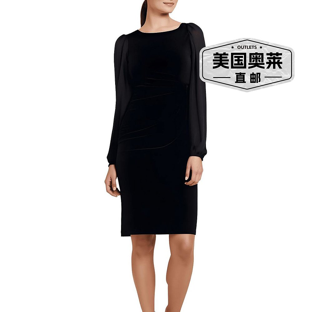 自营 jessica howard女式带扣天鹅绒护套连衣裙-黑色 美国奥莱直 - 图0