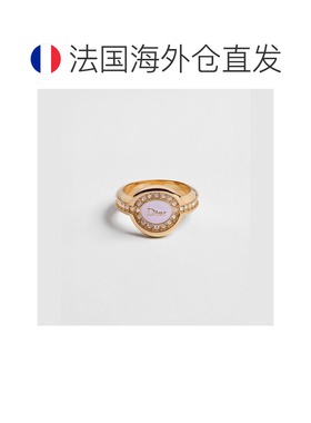 自营欧洲直邮Dior迪奥 Core 女士金色金属水晶柔粉色漆面戒指