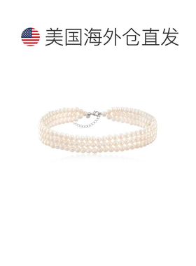 自营Ross-Simons 925 纯银 5-6 毫米养珠 3 排项圈式项链 - 14 英