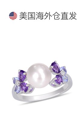 自营 Mimi & Max 8-8.5 毫米白色养殖淡水珍珠、钻石、坦桑石和紫