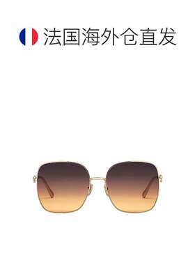 自营GUCCI/古驰   女款金色金属材质方形镜架渐变棕色、酒红色和