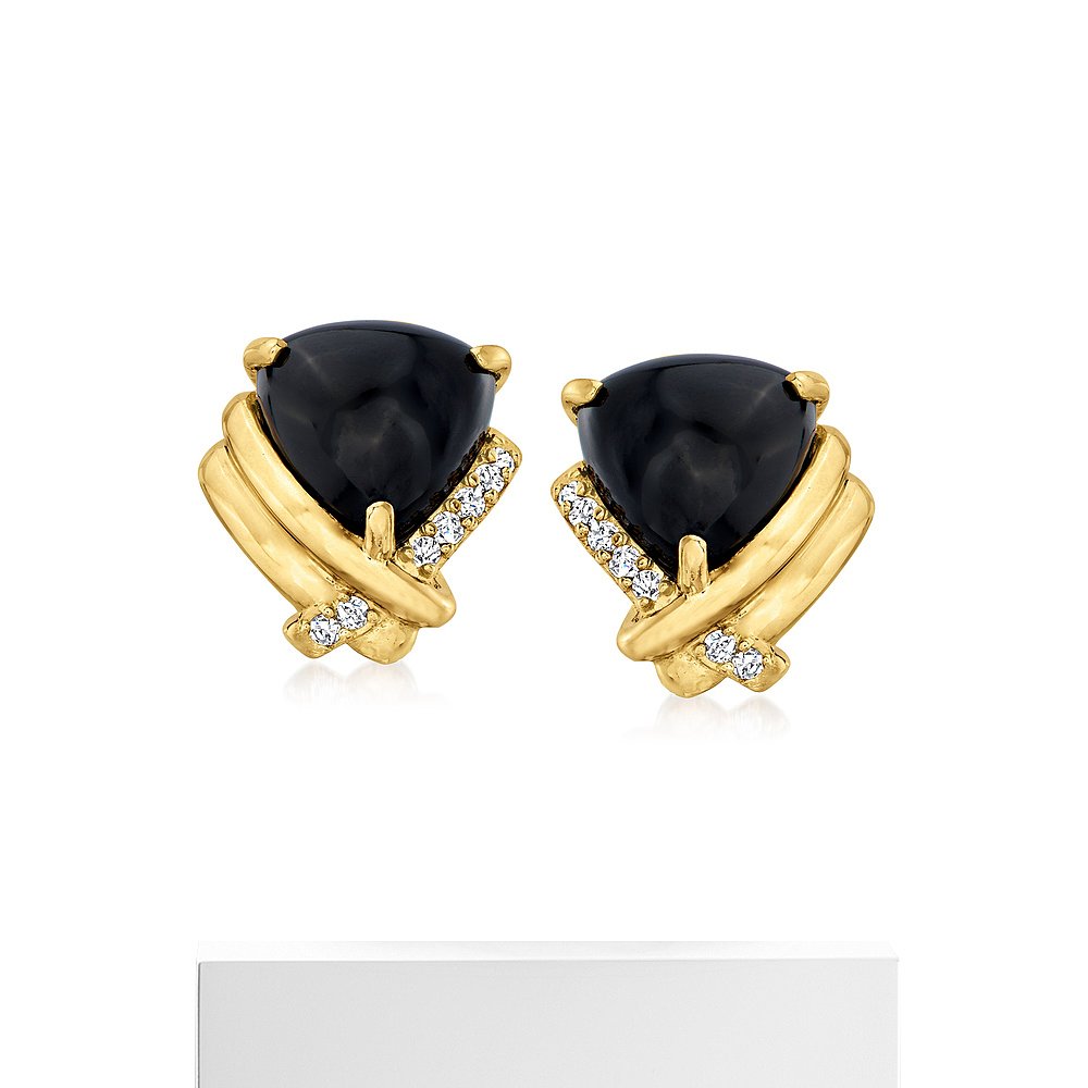 Ross-Simons Black Onyx and. Diamond Earrings in 18kt Gold O-图3