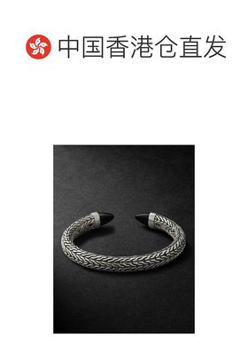 1h可退 香港直邮潮奢 John Hardy 男士 50 Flex 矛形纯银玛瑙手镯