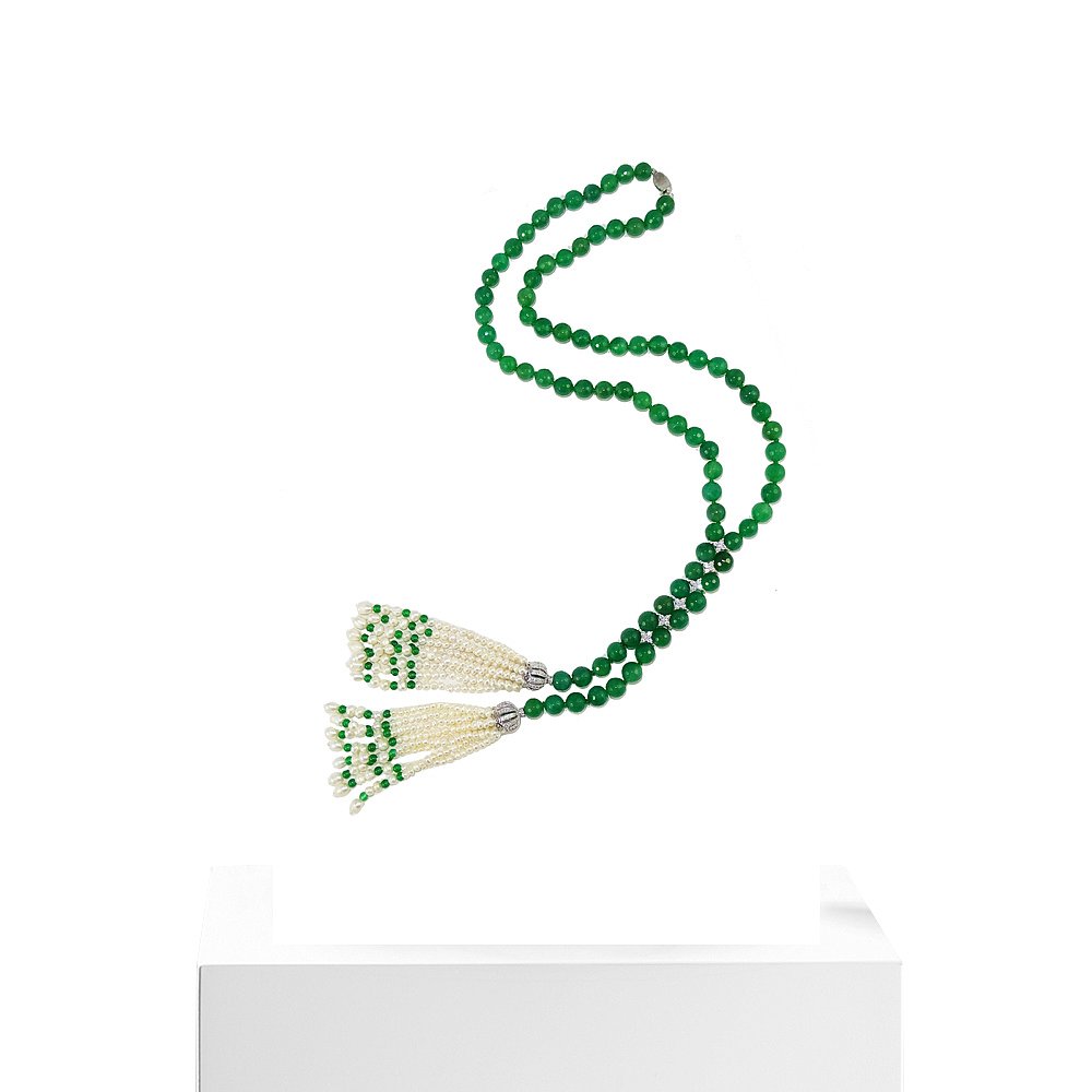 savvy cie jewels48 英寸绿色玛瑙和养殖珍珠流苏项链，饰有 Cz - 图3