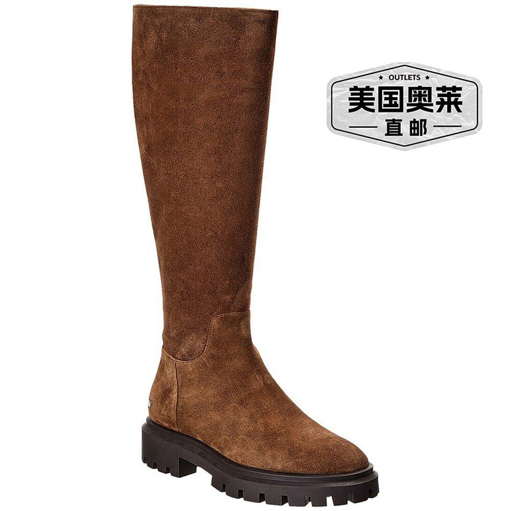 自营Stuart Weitzman Ultra Lug绒面及膝靴棕色女款高筒靴舒适时 - 图0