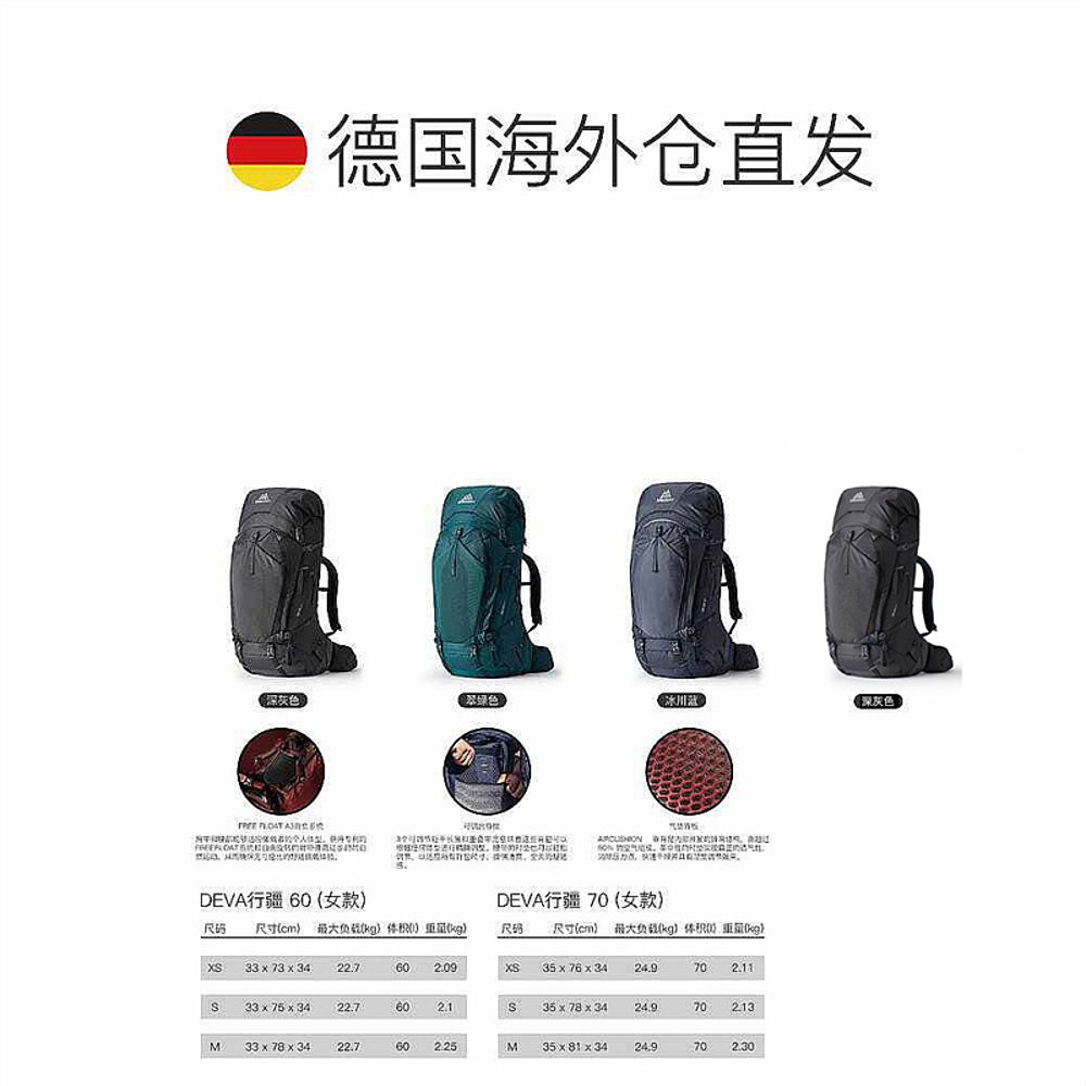 欧洲直邮Gregory格里高利DEVA行疆60L女款重装徒步登山户外双肩包 - 图1