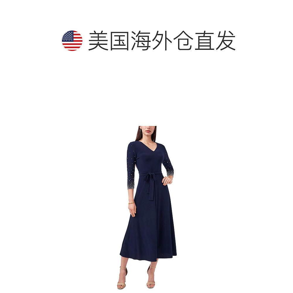 msk女士 Knit Beaded Midi Dress lovely navy 【美国奥莱】直发 - 图1