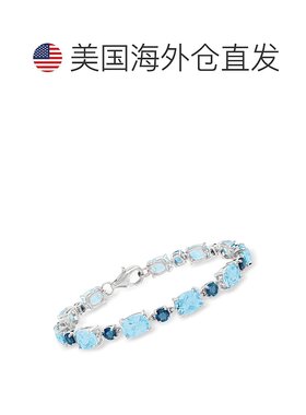 925 纯银 Ross-Simons London 和天蓝色托帕石手链 - 8 英寸 【美