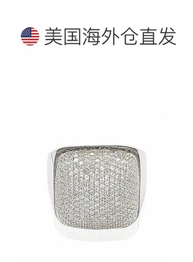 自营 Suzy Levian 纯银棕色和白色立方氧化锆微密镶圆顶戒指 - 白