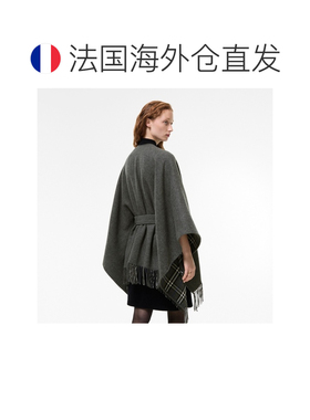 自营欧洲直邮Burberry博柏利 Tay女士灰色羊毛腰带斗篷