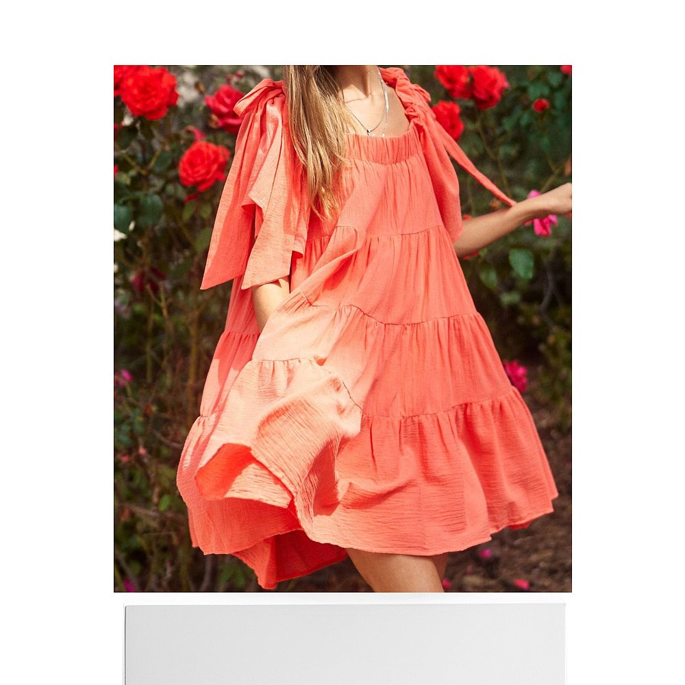 自营davi& daniCut-Out Crinkle Bardot Mini Dress In Coral--图3