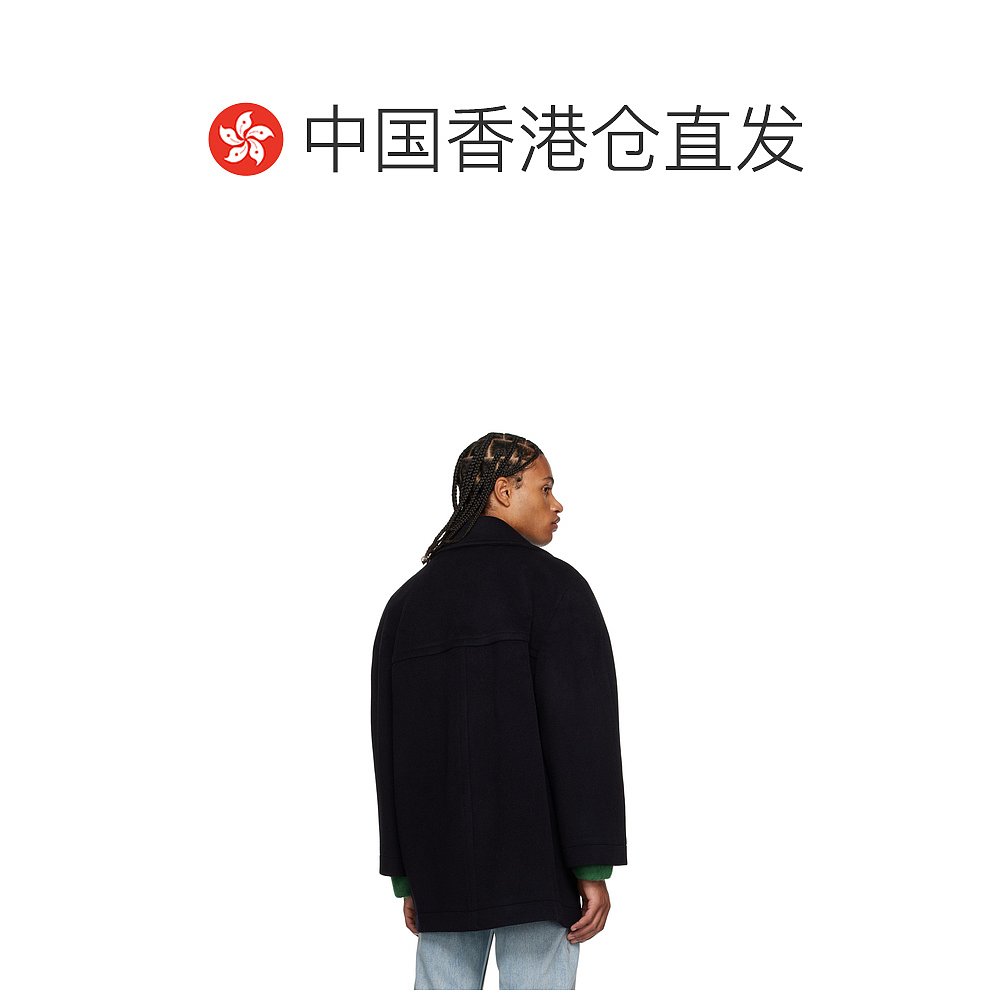 香港直邮潮奢 Low Classic 男士海军蓝 Wide Collar 双排扣大衣 - 图1