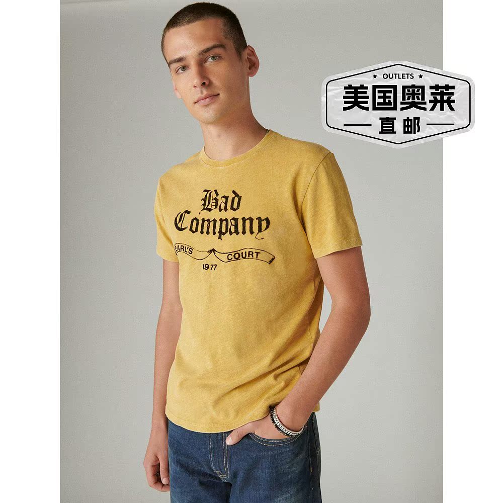 Lucky Brand Bad Company 1977 男士 T 恤 - 黄色 【美国奥莱】直 - 图0