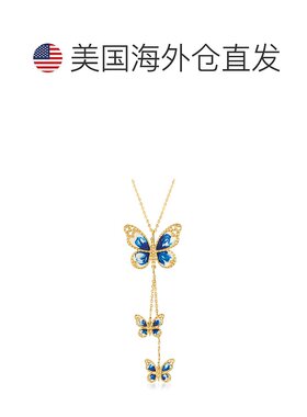 自营 Ross-Simons 意大利蓝色和白色珐琅蝴蝶项链 14 克拉黄金 18