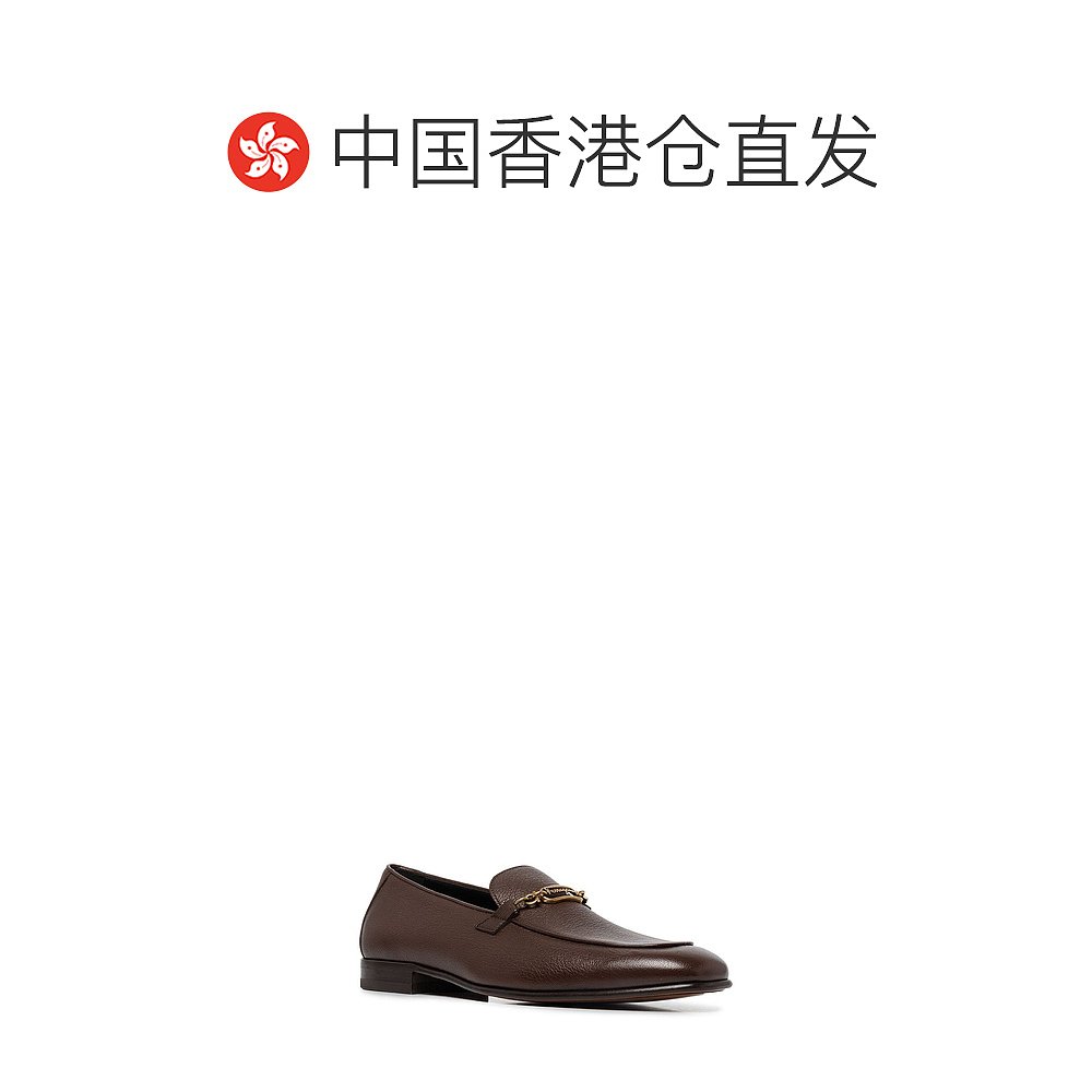 香港直邮SALVATORE FERRAGAMO 男士深咖色牛皮饰有金色徽标乐福鞋 - 图1