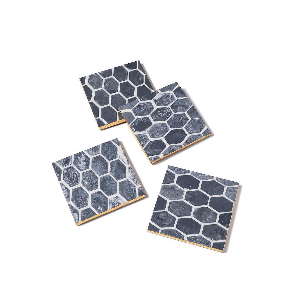 tiramisuPattern Resin Coasters - Set of 4 - grey 【美国奥莱 - 图2