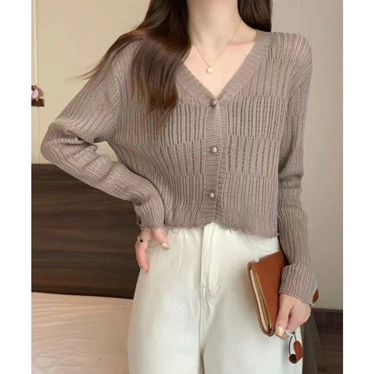 1 hour refundable Japanese direct mail SEU women's spring and summer breathable V-neck short cardigan seu25nt1036