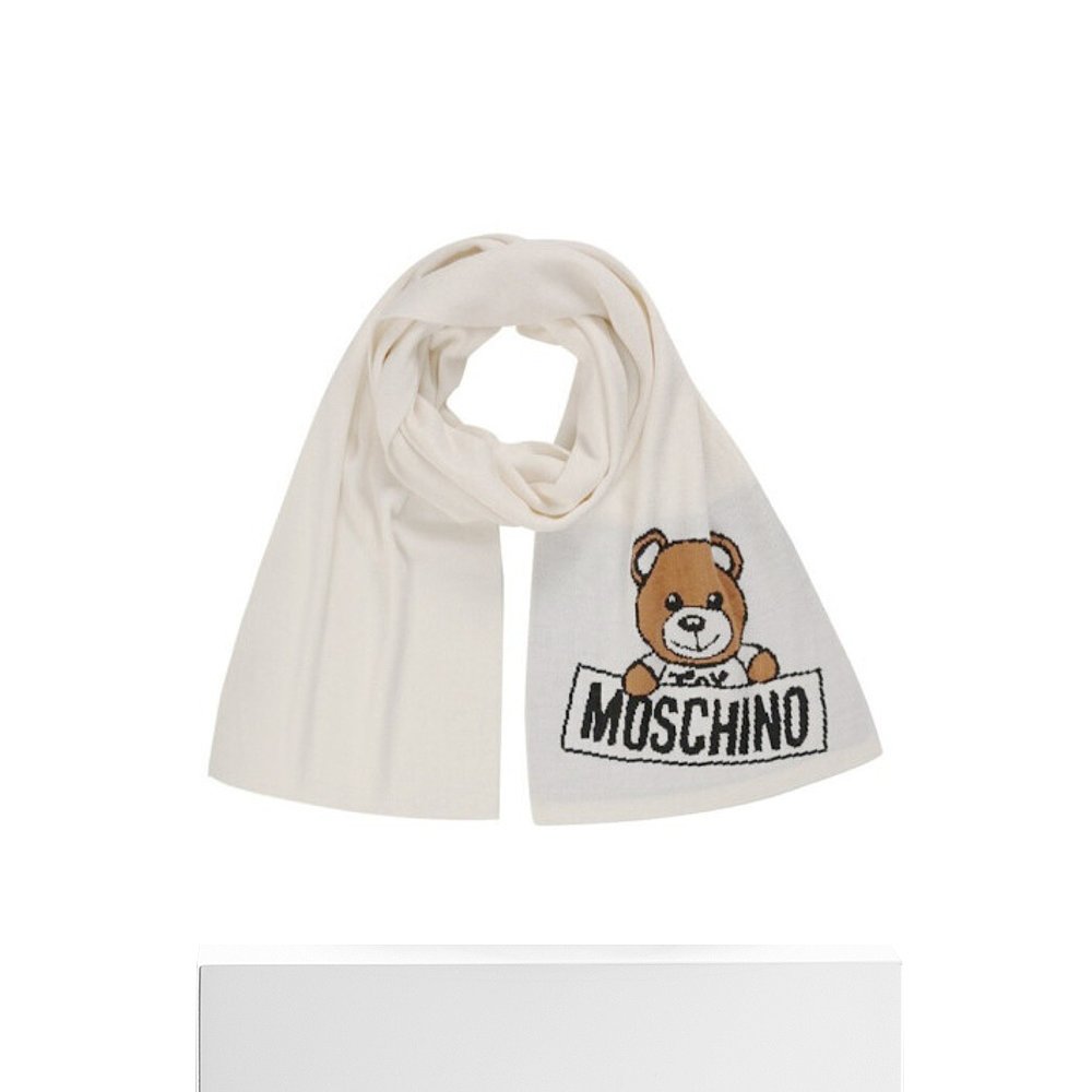 香港直邮MOSCHINO 女士米色小泰迪熊针织羊毛围巾 50124-M5293-00 - 图3