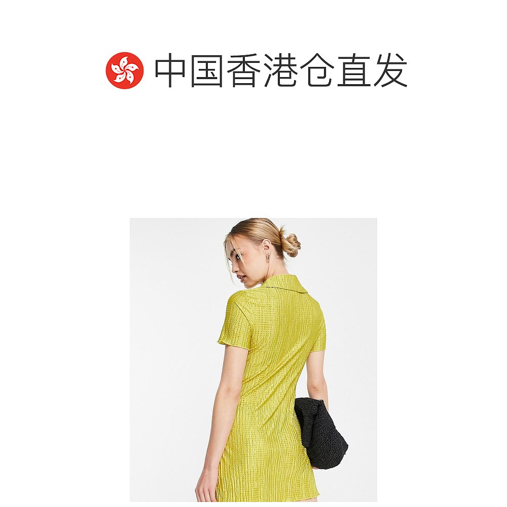 香港直邮潮奢 Topshop女士系扣带领织纹迷你连衣裙(charteruse)-图1