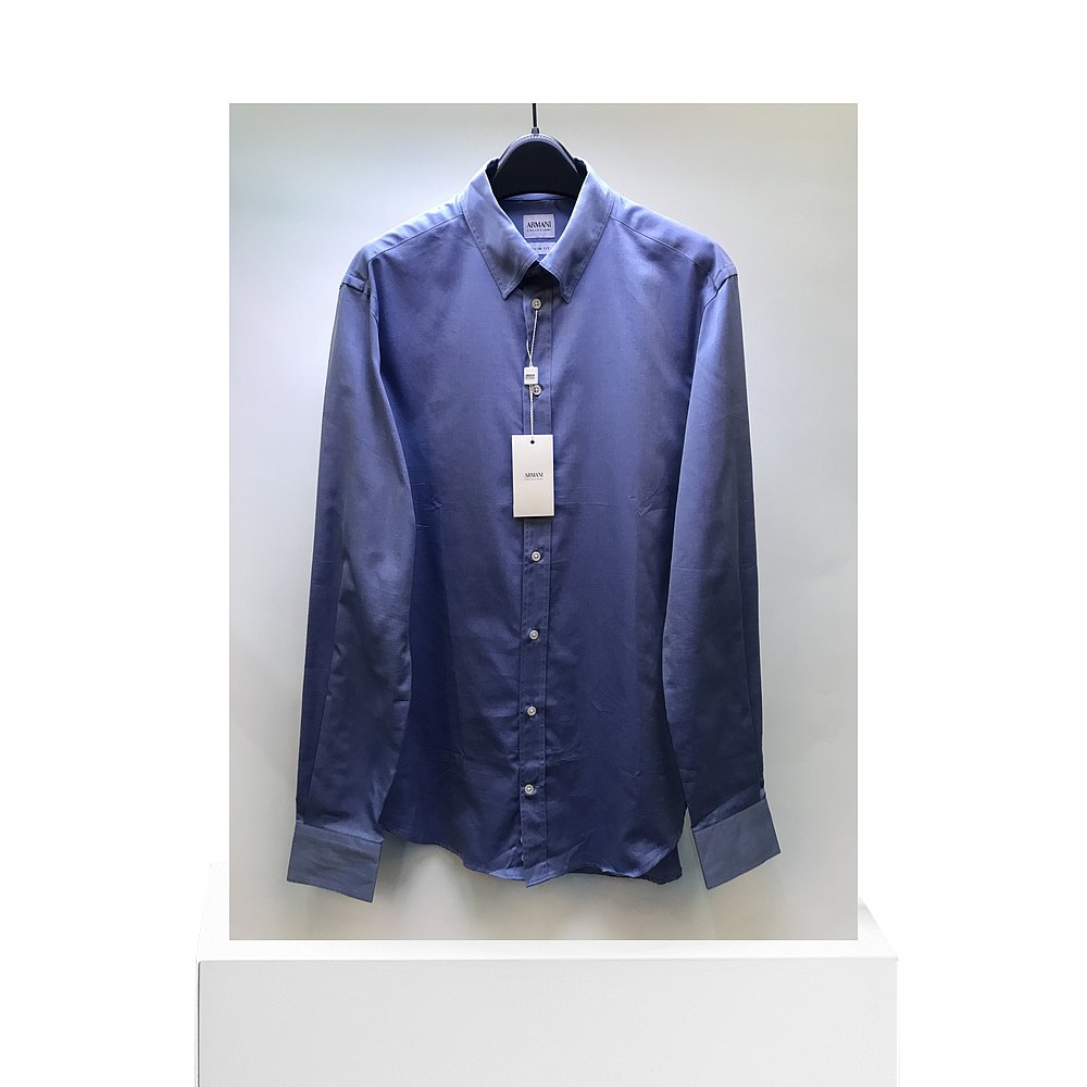 香港直邮Emporio Armani阿玛尼男士衬衫蓝色舒适柔软休闲透气宽松