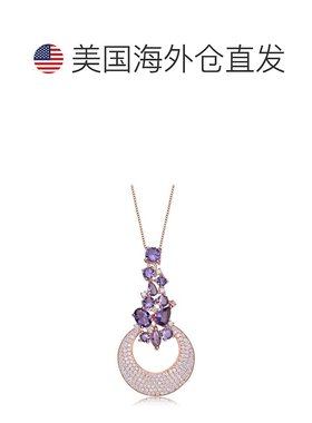 自营 genevive玫瑰金镀透明和紫色方晶锆石吊坠项链 - 紫色 美国