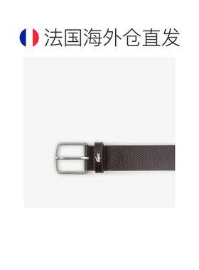 自营欧洲直邮Lacoste法国鳄鱼 男士棕色穿孔皮革腰带和卡包礼盒