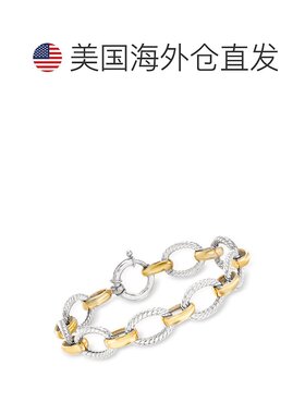 Ross-Simons 纯银和 18kt 金扭纹椭圆链手链 - 8 英寸 【美国奥莱
