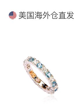 自营 Suzy Levian 纯银立方氧化锆水蓝色交替永恒戒指 白色 美国