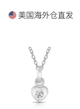 自营 geneviveC.z.纯银镀铑拉丝边框套装心形吊坠 - 白色 美国奥