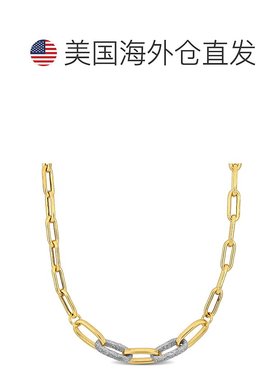 自营 Mimi & Max 椭圆形链环项链带白色闪耀珐琅和龙虾扣黄色银 -