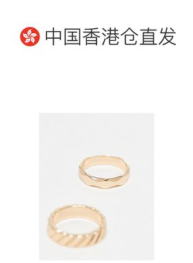 1h可退 香港直邮潮奢 ASOS 男士 molten 设计罗纹带子戒指(2件套)