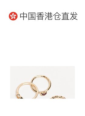 1h可退 香港直邮潮奢 ASOS 女士 设计心形色调戒指(4件套)(金色)