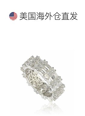 自营 Suzy Levian 纯银立方氧化锆白色长方形现代永恒戒指 - 白色