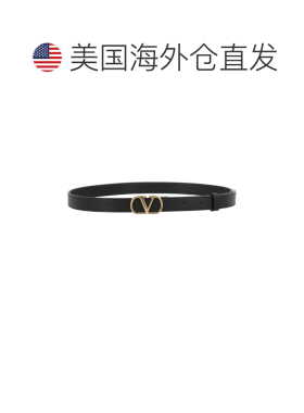 自营valentino garavani黑色窄牛皮腰带搭配金色 “v” 扣环-黑