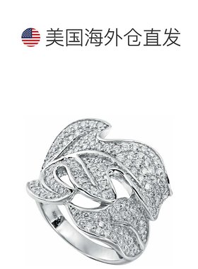 自营 Suzy Levian 密镶立方氧化锆纯银叶子戒指 - 白色 美国奥莱