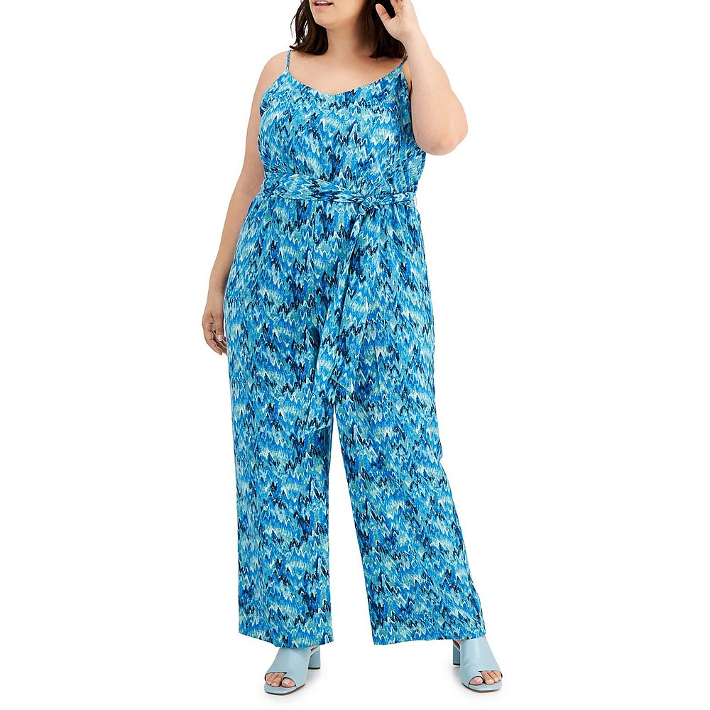 bar iiiPlus Womens V-Neck Printed Jumpsuit - deep aqua combo - 图2