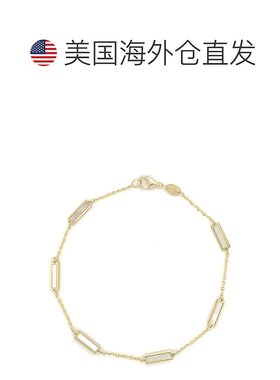 自营 sabrina14K 金 Station Bar 珍珠母贝手链 7 英寸 - 黄金 美