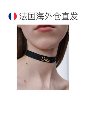 自营欧洲直邮Dior迪奥 Signature女士黑色罗缎金色金属项圈项链