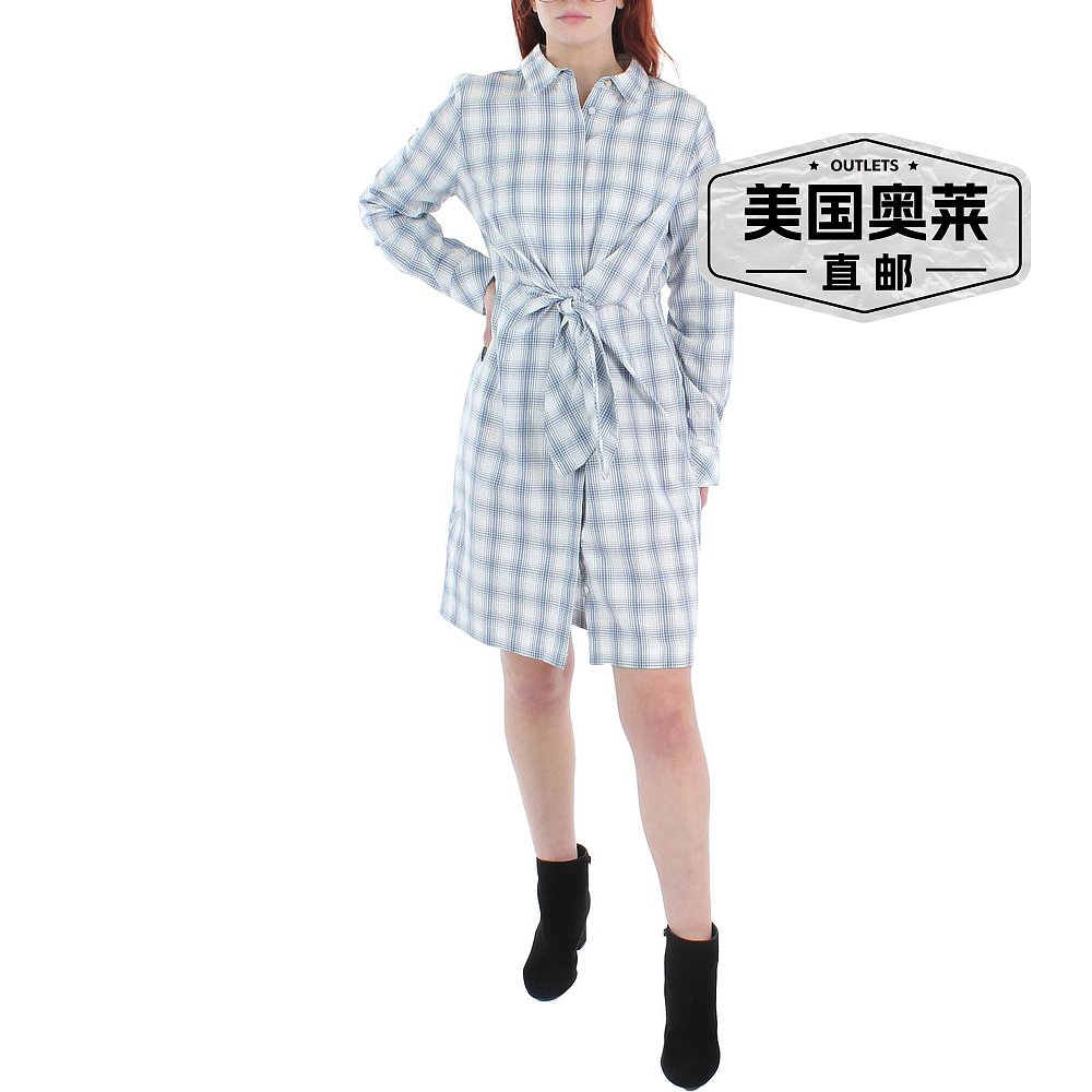 calvin klein女士 Plaid Above Knee Shirtdress chambray/wh 【 - 图0