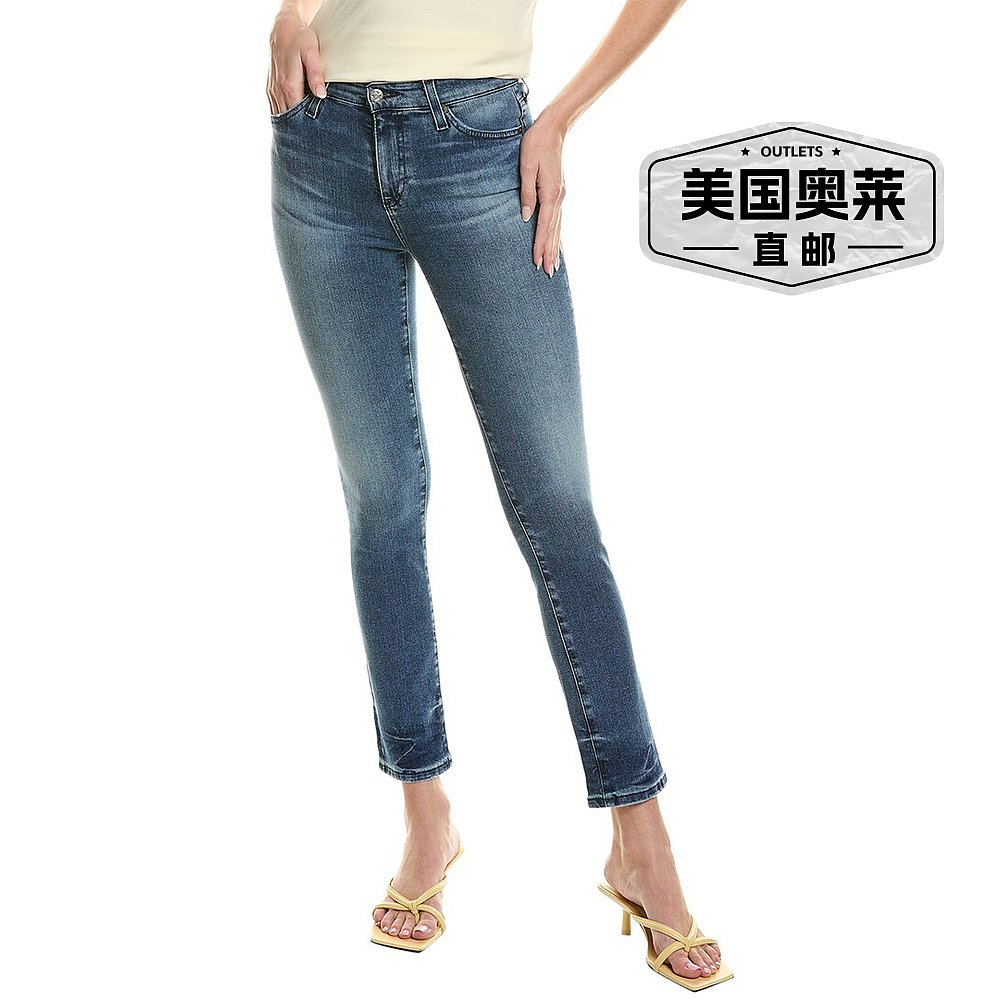 AG Jeans Mari 高腰修身直筒牛仔裤 - 蓝色 【美国奥莱】直发 - 图0
