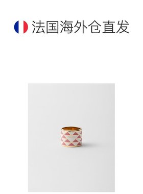 自营欧洲直邮Prada普拉达 女士白色/花瓣木色金属三角几何图案戒