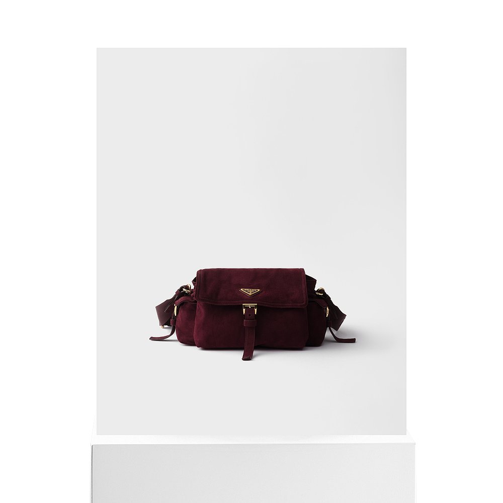 European direct mail PRADA Prada Explore brand logo medium suede shoulder bag
