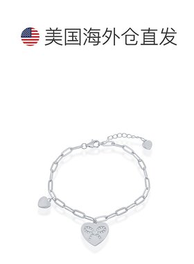 自营 simona纯银心形配 CZ 丝带回形针手链 - 银白色 美国奥莱直