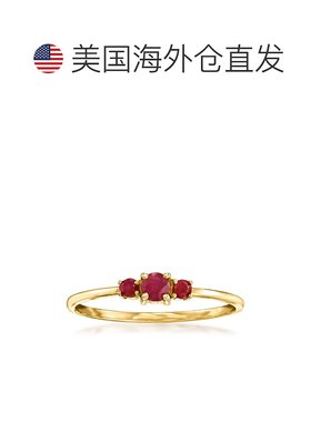自营 RS Pure by Ross-Simons 14kt 黄金红宝石 3​​ 石戒指 - 红