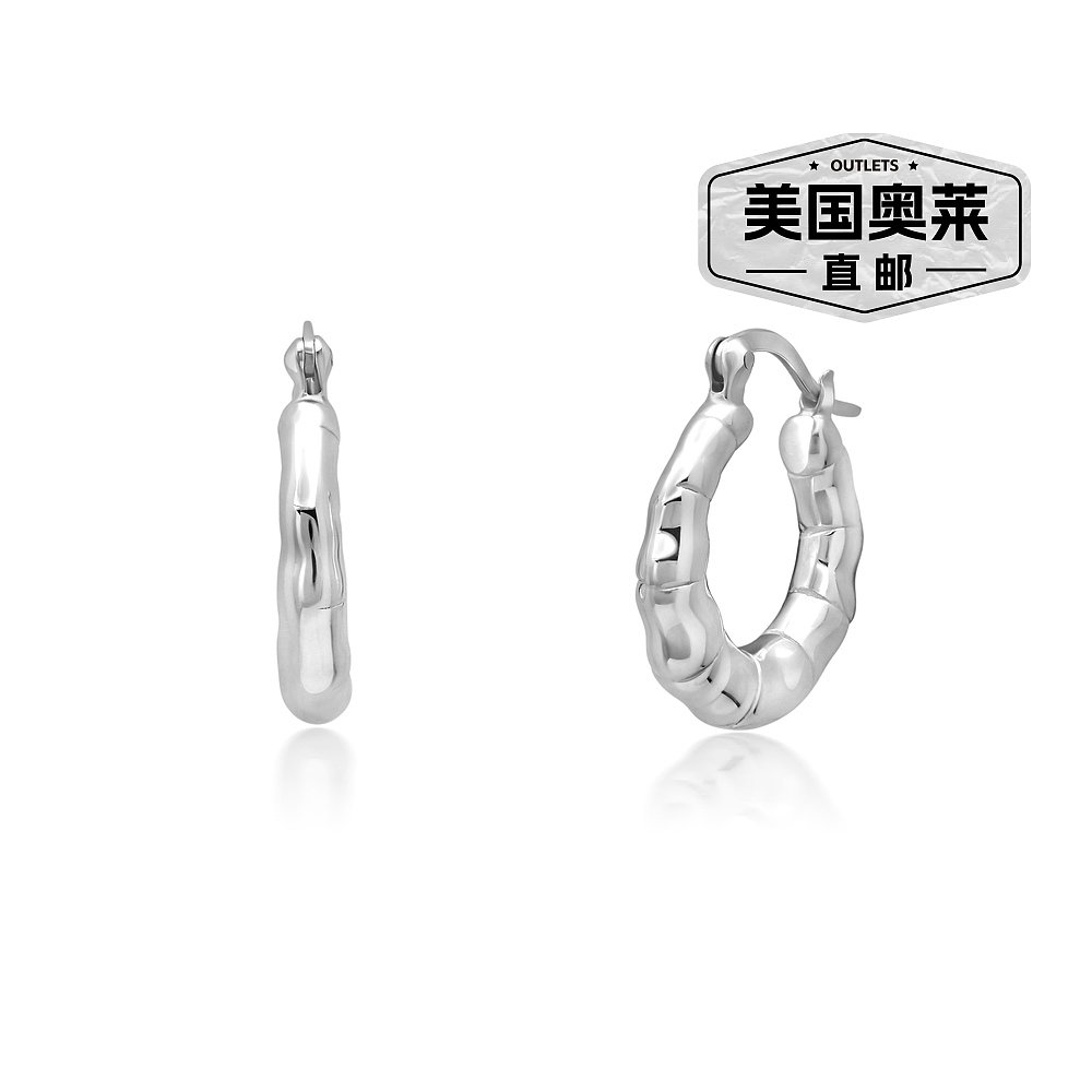 max + stoneSterling Silver Round Bamboo Sectioned Hoop Earri - 图0