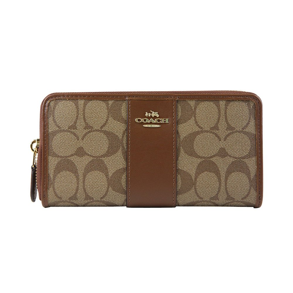 天猫国际海外仓直购美国直邮COACH/蔻驰奥莱款小号女士PVC配皮拉链开合长款钱包546300