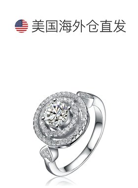 自营 GENEVIVE 纯银立方氧化锆双光环戒指 - 银白色 美国奥莱直发