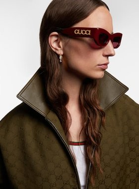 Gucci 古驰 女士 徽标矩形太阳眼镜 red红色 舒适时尚