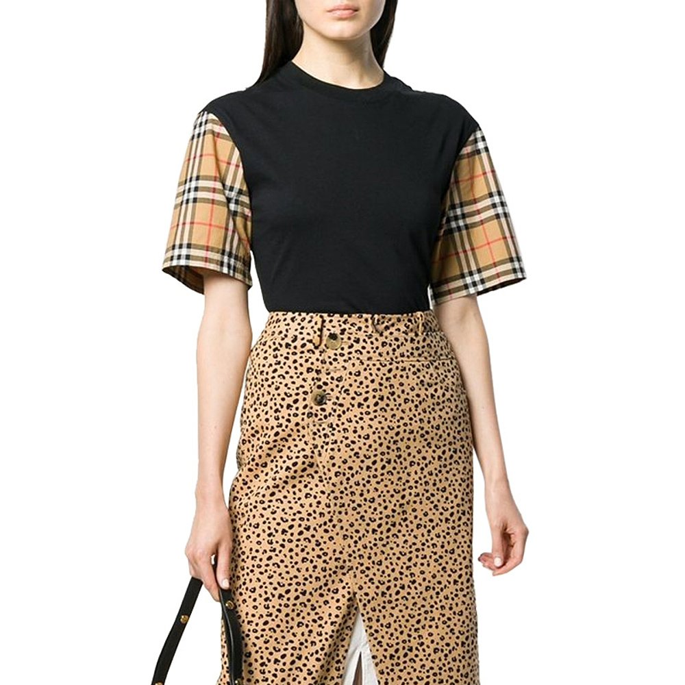 天猫国际海外仓直购Burberry 巴宝莉 黑色女士圆领T恤 80148952