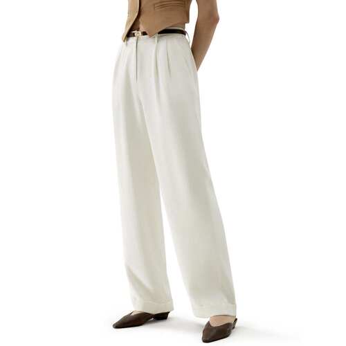 自营lilysilkTimeless Pleated Wide-Leg Dense Silk Trousers - - 图0